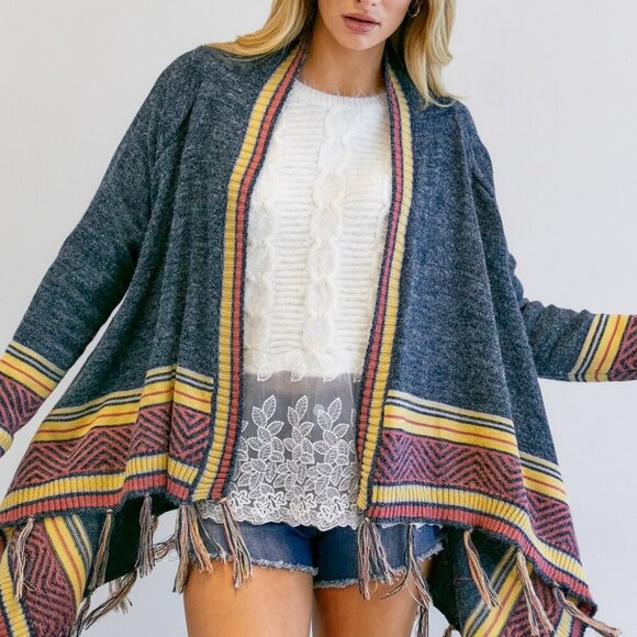 DAVI & DANI FRINGE PRINTED LONG SLEEVE LOOSE FIT CARDIGAN SIZE SMALL - Picture 7 of 7